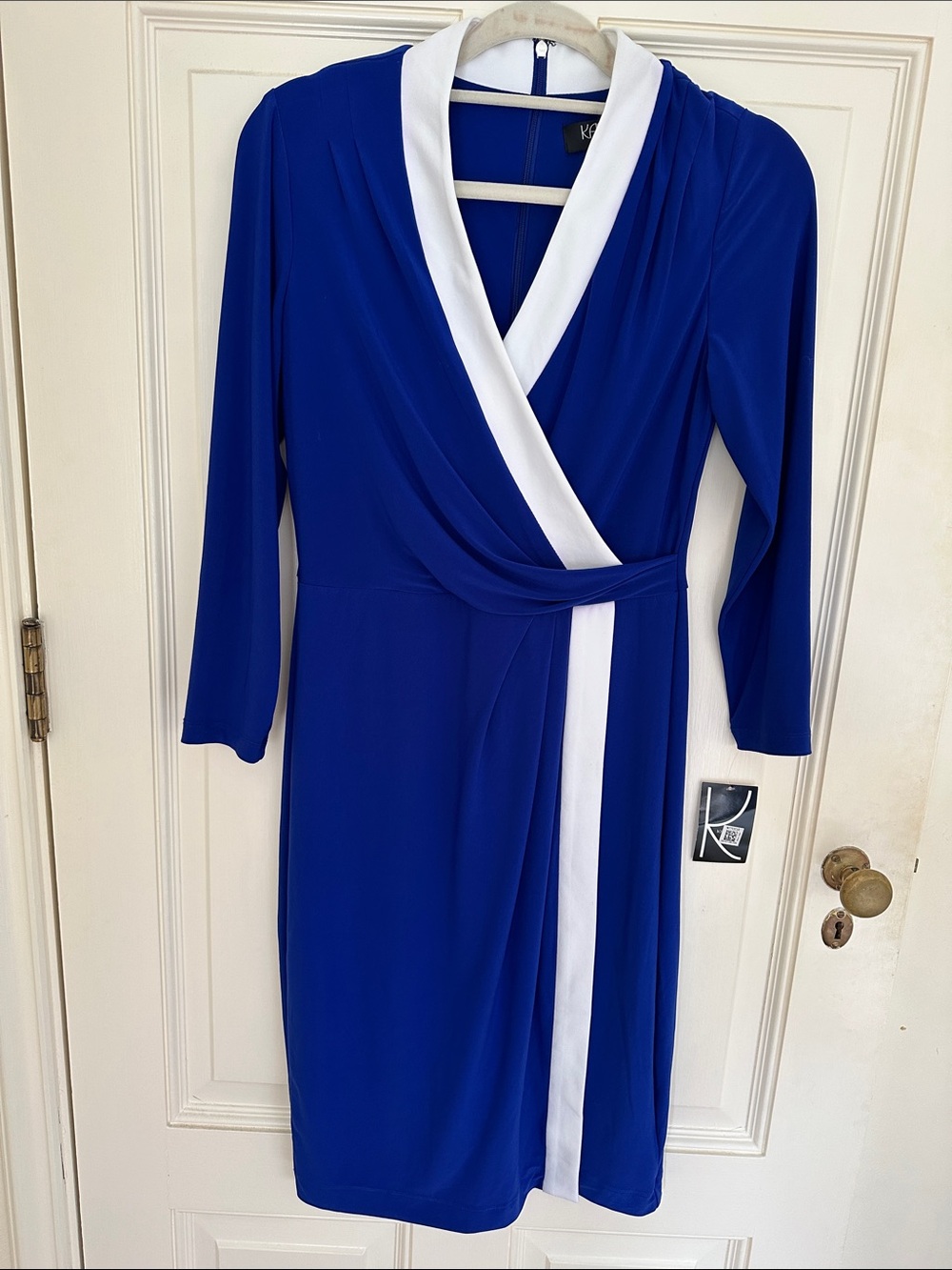 Kasper Royal Blue Wrap Dress with White Trim